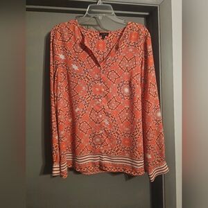Talbots Vibrant Coral Patterned Blouse